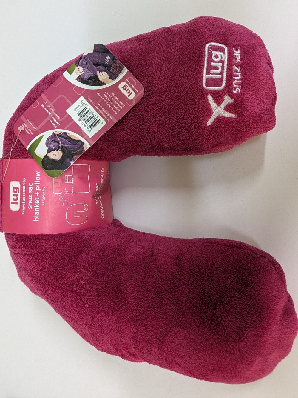 LUG Snuz Sac Travel Blanket w/Inflatable Pillow Pink Undercover  2-N-1 Plush NEW